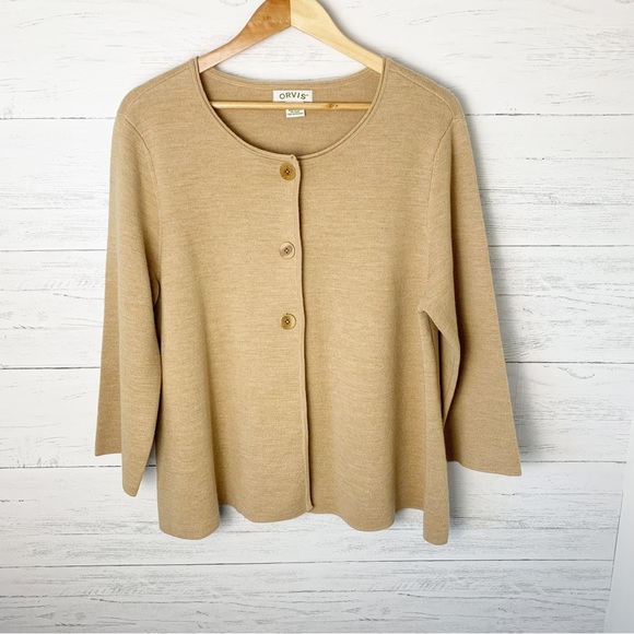 Orvis Sweaters - Orvis 100% Wool 3 Button Cardigan Tan Light Academia Large